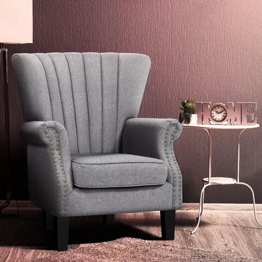 Artiss Armchair Wingback Grey Andrew - Furniture > Bar Stools & Chairs > Arm Chairs & Recliners