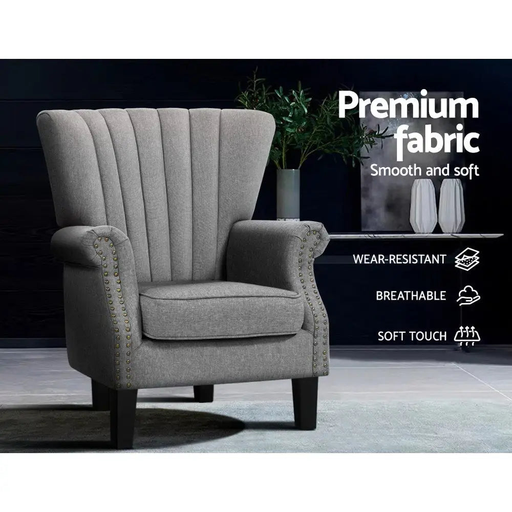 Artiss Armchair Wingback Grey Andrew - Furniture > Bar Stools & Chairs > Arm Chairs & Recliners