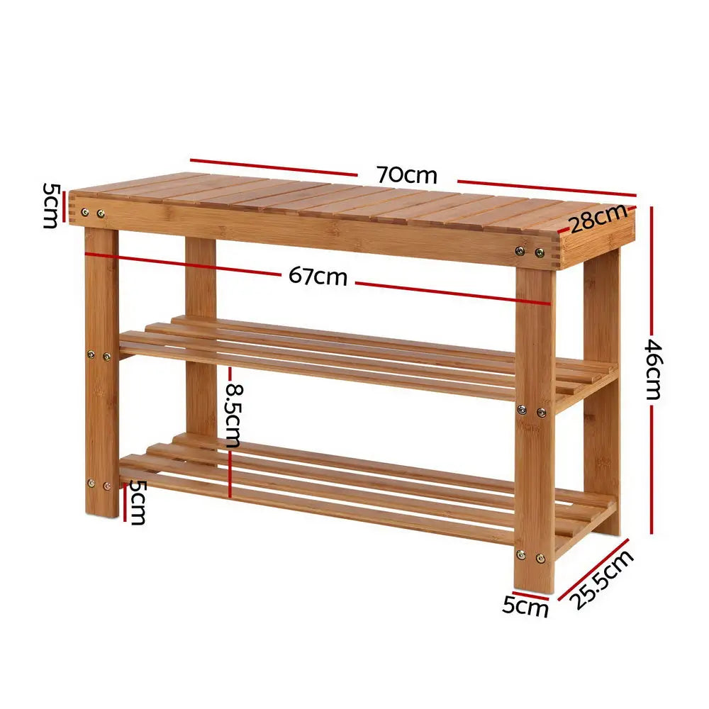 Artiss Bamboo Shoe Rack Wooden Seat Bench Organiser Shelf Stool - Furniture > Living Room