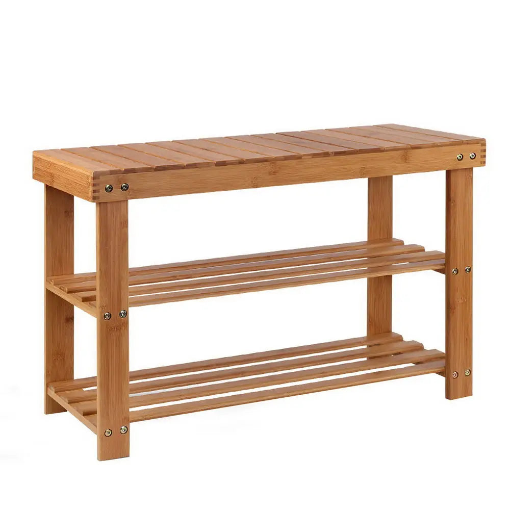 Artiss Bamboo Shoe Rack Wooden Seat Bench Organiser Shelf Stool - Furniture > Living Room