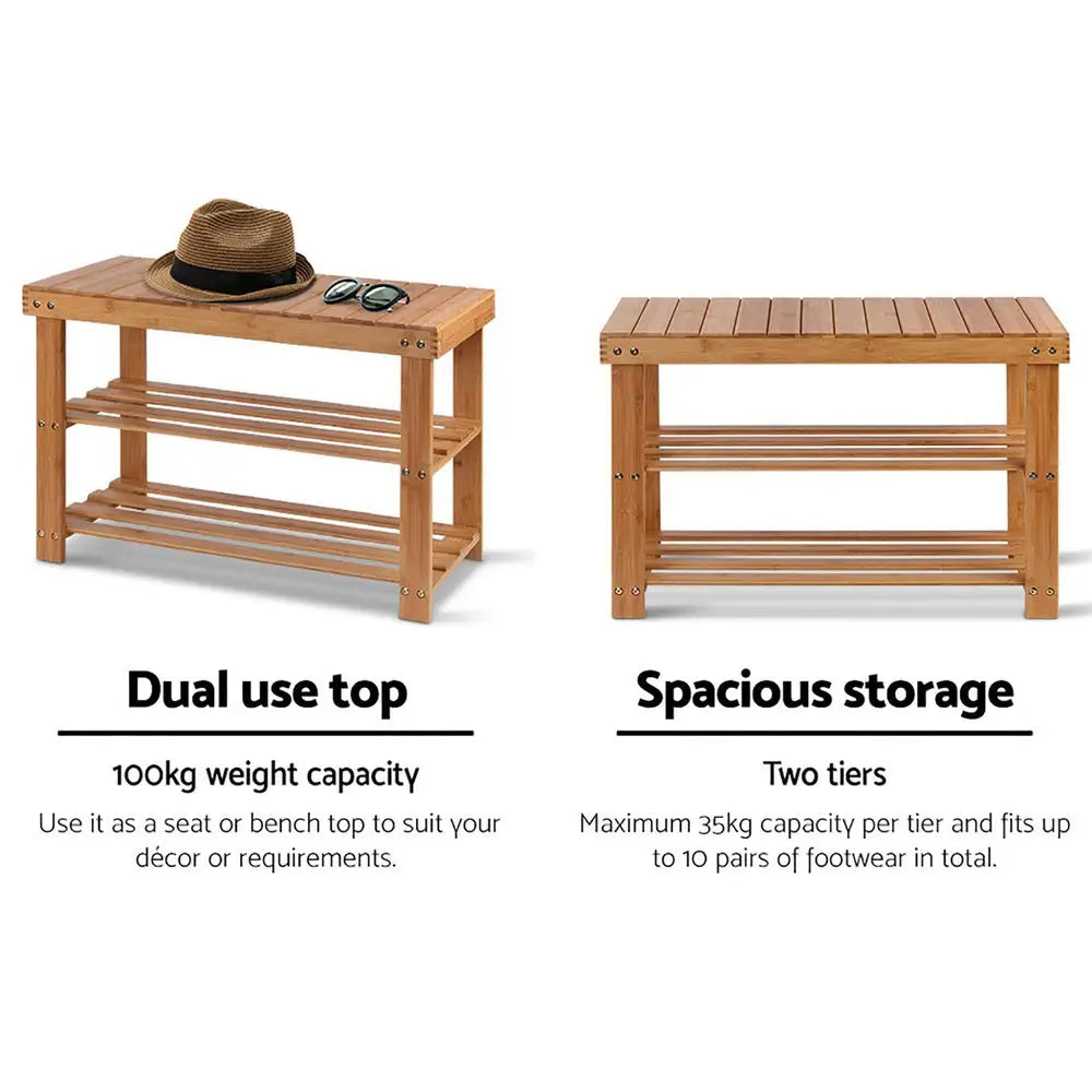 Artiss Bamboo Shoe Rack Wooden Seat Bench Organiser Shelf Stool - Furniture > Living Room