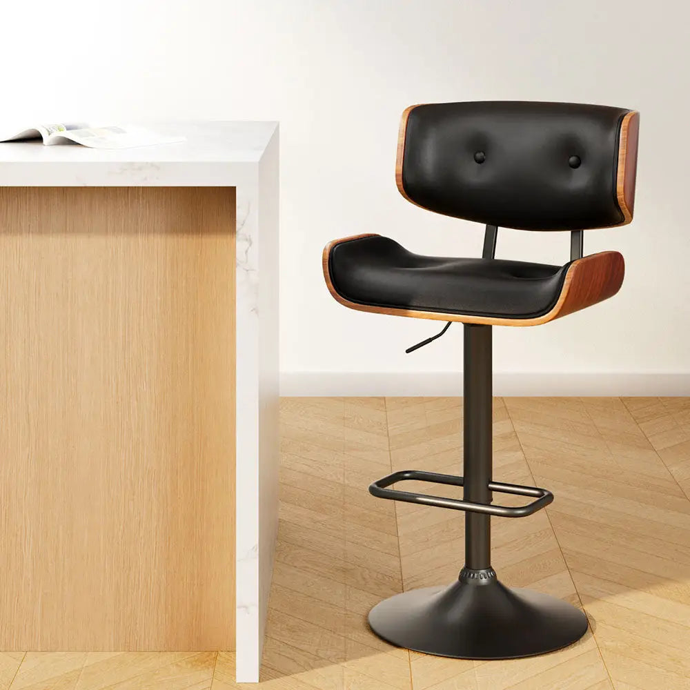 Artiss Bar Stools Gas Lift Leather All Black - Furniture > Bar Stools & Chairs > Table & Bar Stools