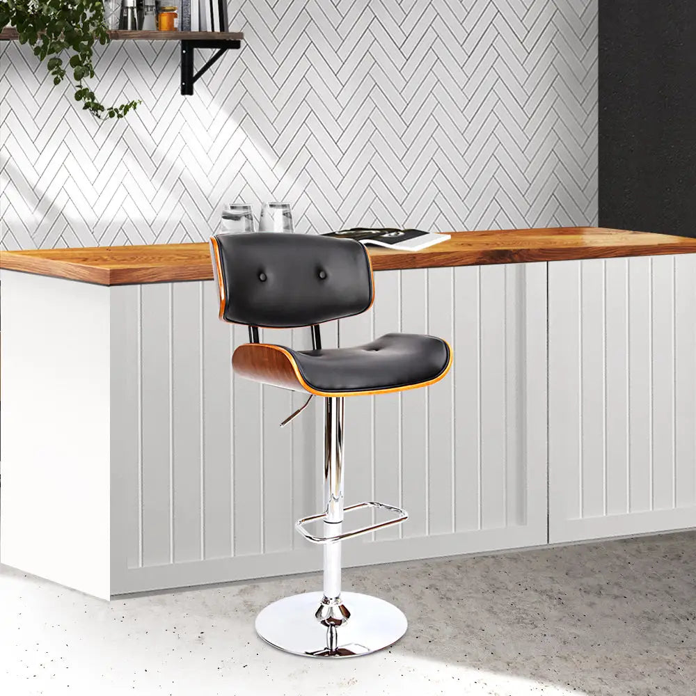 Artiss Bar Stools Gas Lift Leather Black - Furniture > Bar Stools & Chairs