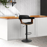 Artiss Bar Stools Gas Lift Leather w/Armrest All Black - Furniture > Bar Stools & Chairs