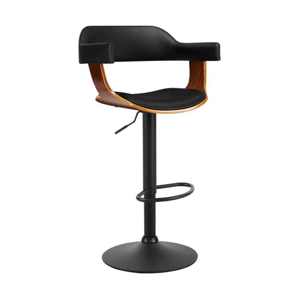 Artiss Bar Stools Gas Lift Leather w/Armrest All Black - Furniture > Bar Stools & Chairs