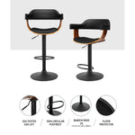Artiss Bar Stools Gas Lift Leather w/Armrest All Black - Furniture > Bar Stools & Chairs