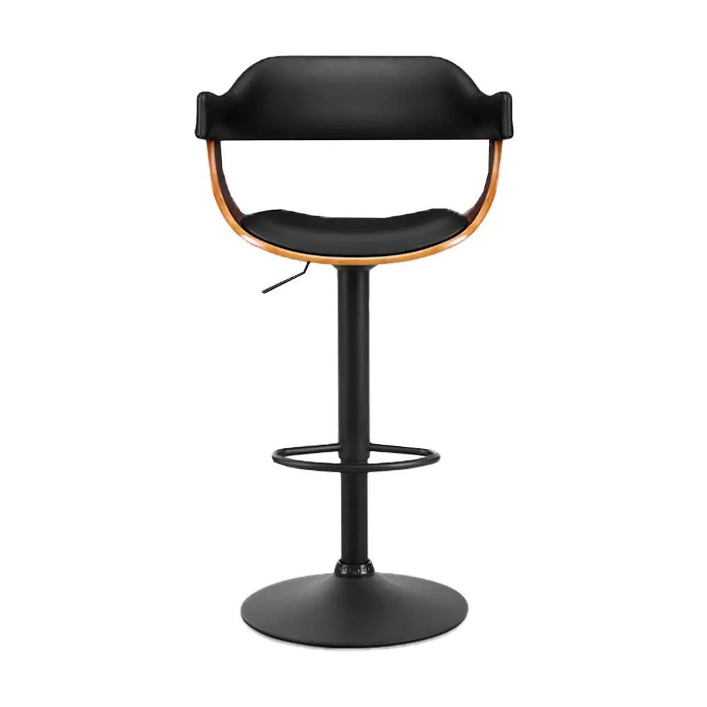 Artiss Bar Stools Gas Lift Leather w/Armrest All Black - Furniture > Bar Stools & Chairs