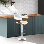 Artiss Bar Stools Gas Lift Leather w/Armrest White - Furniture > Bar Stools & Chairs