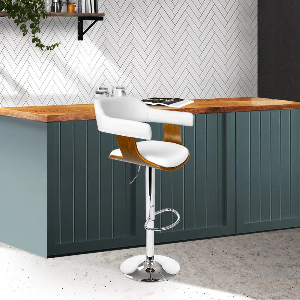 Artiss Bar Stools Gas Lift Leather w/Armrest White - Furniture > Bar Stools & Chairs