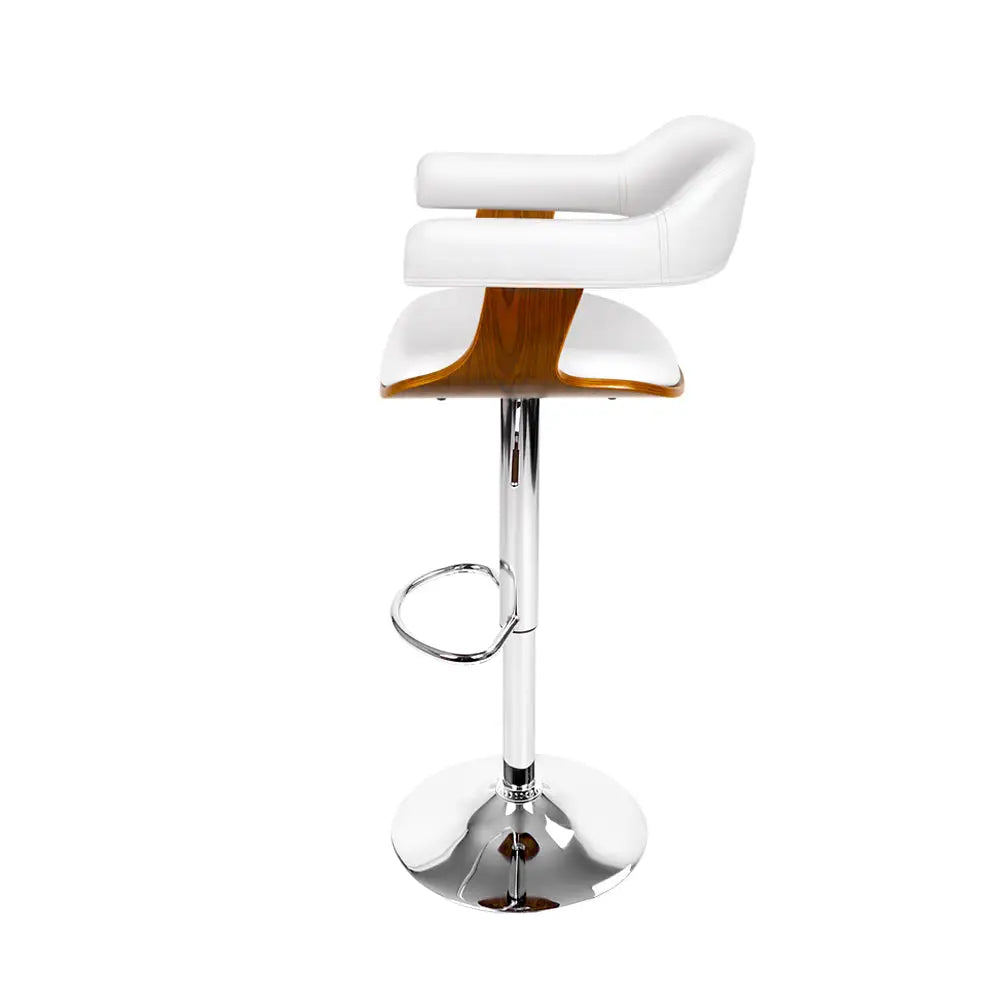 Artiss Bar Stools Gas Lift Leather w/Armrest White - Furniture > Bar Stools & Chairs