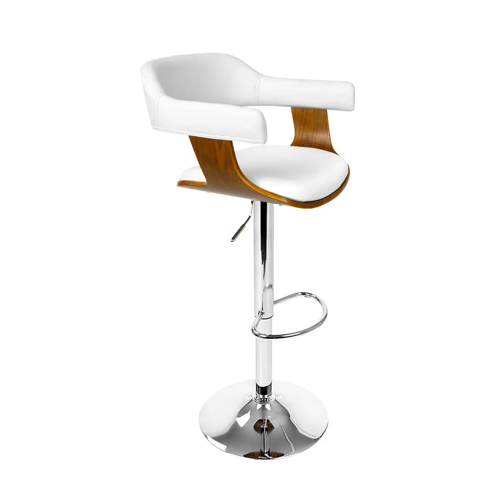 Artiss Bar Stools Gas Lift Leather w/Armrest White - Furniture > Bar Stools & Chairs