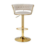 Artiss Bar Stools Gas Lift Velvet Woven Backrest Ivory - Furniture > Bar Stools & Chairs