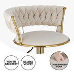 Artiss Bar Stools Gas Lift Velvet Woven Backrest Ivory - Furniture > Bar Stools & Chairs