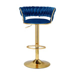 Artiss Bar Stools Gas Lift Velvet Woven Backrest Navy - Furniture > Bar Stools & Chairs