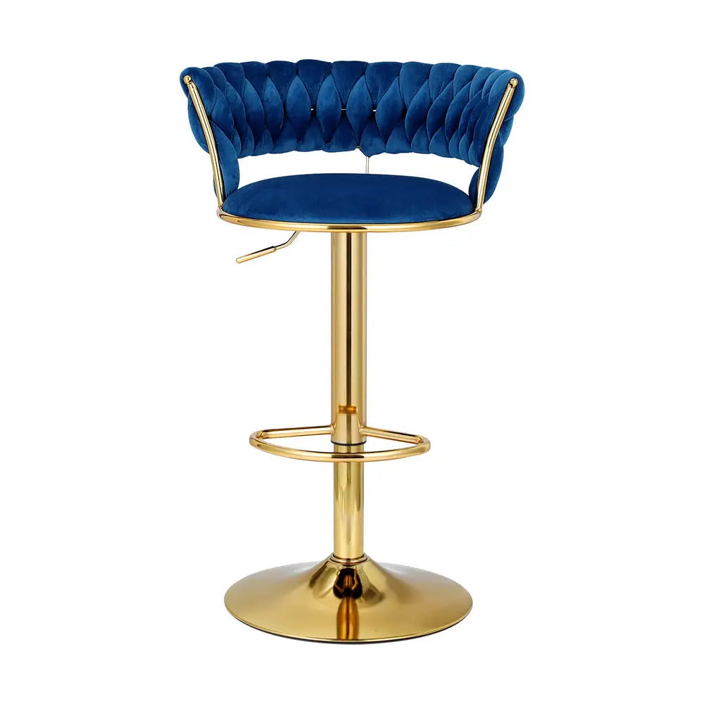 Artiss Bar Stools Gas Lift Velvet Woven Backrest Navy - Furniture > Bar Stools & Chairs