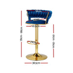 Artiss Bar Stools Gas Lift Velvet Woven Backrest Navy - Furniture > Bar Stools & Chairs