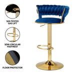 Artiss Bar Stools Gas Lift Velvet Woven Backrest Navy - Furniture > Bar Stools & Chairs