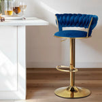 Artiss Bar Stools Gas Lift Velvet Woven Backrest Navy - Furniture > Bar Stools & Chairs