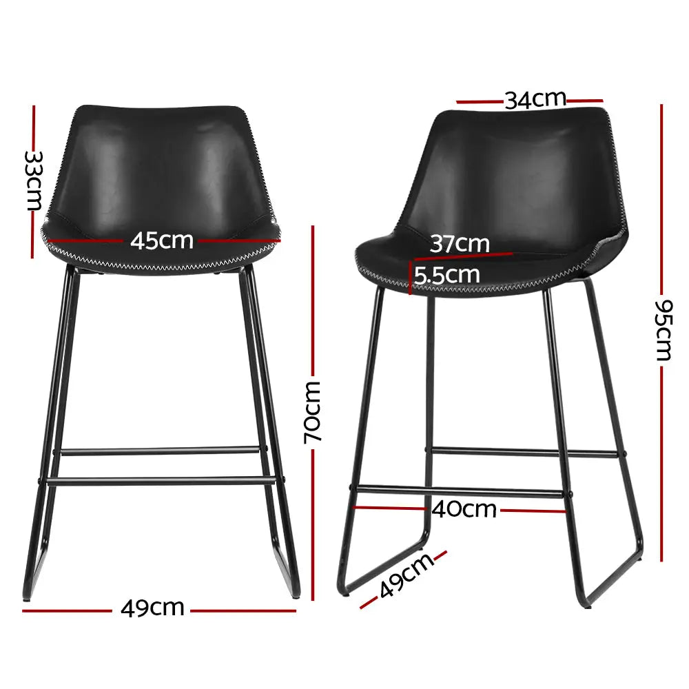 Artiss Bar Stools Kitchen Counter Barstools Leather Metal Chairs Black x2 - Furniture > Bar Stools & Chairs