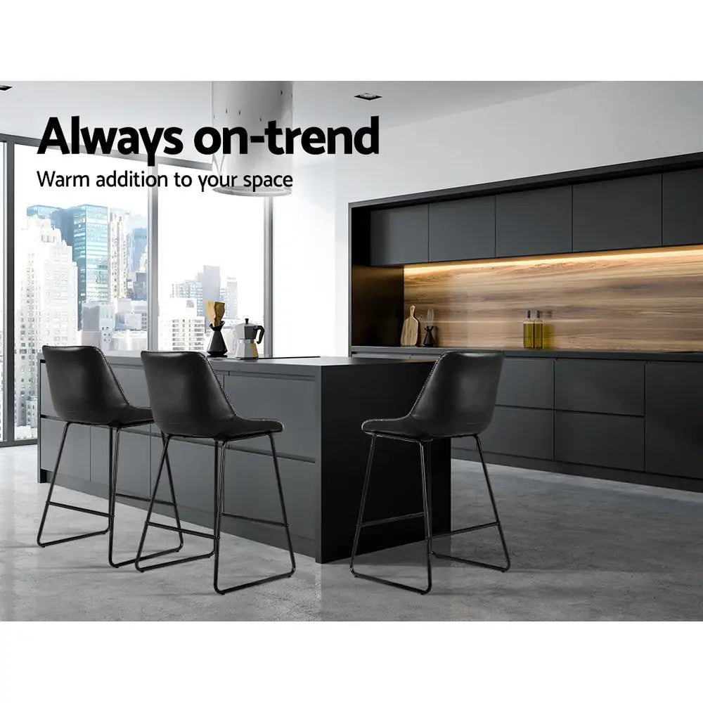 Artiss Bar Stools Kitchen Counter Barstools Leather Metal Chairs Black x2 - Furniture > Bar Stools & Chairs