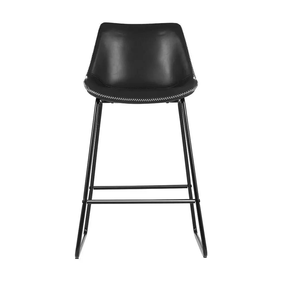 Artiss Bar Stools Kitchen Counter Barstools Leather Metal Chairs Black x2 - Furniture > Bar Stools & Chairs