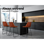 Artiss Bar Stools Kitchen Counter Barstools Leather Metal Chairs Brown x2 - Furniture > Bar Stools & Chairs > Table &