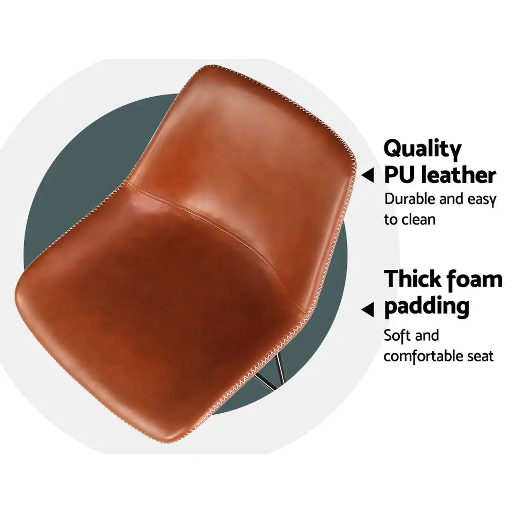 Artiss Bar Stools Kitchen Counter Barstools Leather Metal Chairs Brown x2 - Furniture > Bar Stools & Chairs > Table &