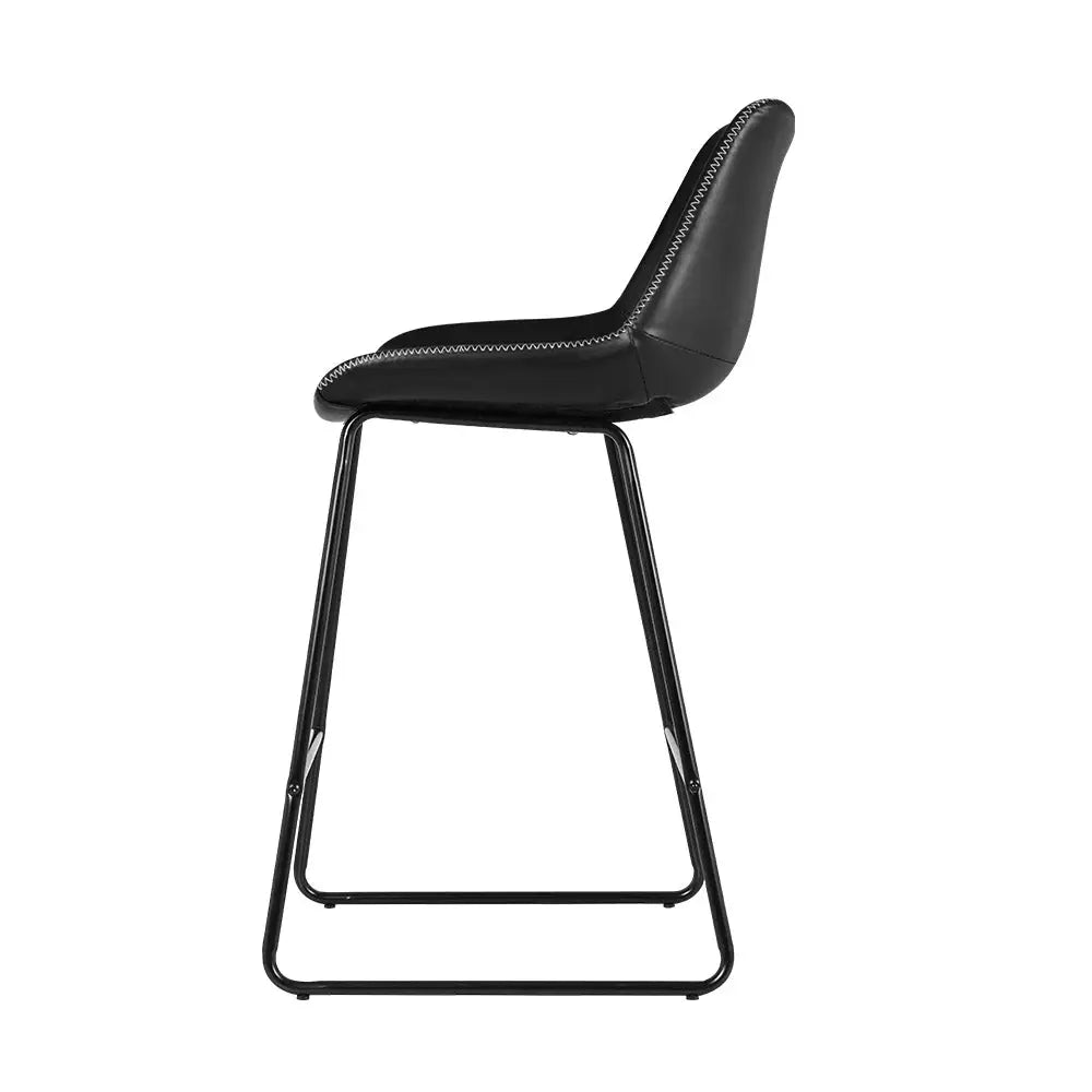 Artiss Bar Stools Kitchen Counter Barstools Leather Metal Chairs Black x2 - Furniture > Bar Stools & Chairs