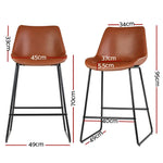 Artiss Bar Stools Kitchen Counter Barstools Leather Metal Chairs Brown x2 - Furniture > Bar Stools & Chairs > Table &