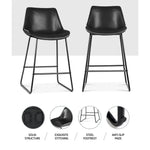 Artiss Bar Stools Kitchen Counter Barstools Leather Metal Chairs Black x2 - Furniture > Bar Stools & Chairs