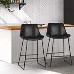 Artiss Bar Stools Kitchen Counter Barstools Leather Metal Chairs Black x2 - Furniture > Bar Stools & Chairs