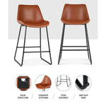 Artiss Bar Stools Kitchen Counter Barstools Leather Metal Chairs Brown x2 - Furniture > Bar Stools & Chairs > Table &