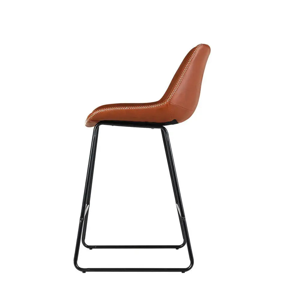 Artiss Bar Stools Kitchen Counter Barstools Leather Metal Chairs Brown x2 - Furniture > Bar Stools & Chairs > Table &