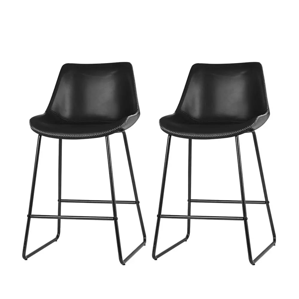 Artiss Bar Stools Kitchen Counter Barstools Leather Metal Chairs Black x2 - Furniture > Bar Stools & Chairs