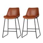 Artiss Bar Stools Kitchen Counter Barstools Leather Metal Chairs Brown x2 - Furniture > Bar Stools & Chairs > Table &