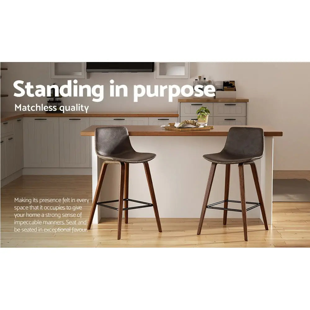 Artiss Bar Stools Kitchen Counter Barstools Leather Wooden Chairs x2 - Furniture > Bar Stools & Chairs