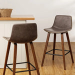 Artiss Bar Stools Kitchen Counter Barstools Leather Wooden Chairs x2 - Furniture > Bar Stools & Chairs