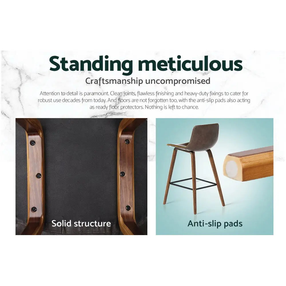 Artiss Bar Stools Kitchen Counter Barstools Leather Wooden Chairs x2 - Furniture > Bar Stools & Chairs