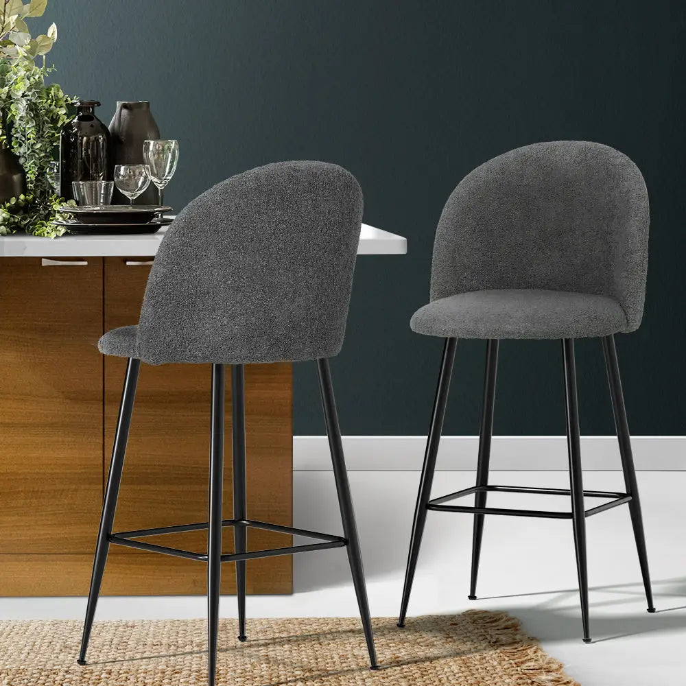 Artiss Bar Stools Kitchen Counter Barstools Sherpa Metal Chairs x2 - Furniture > Bar Stools & Chairs