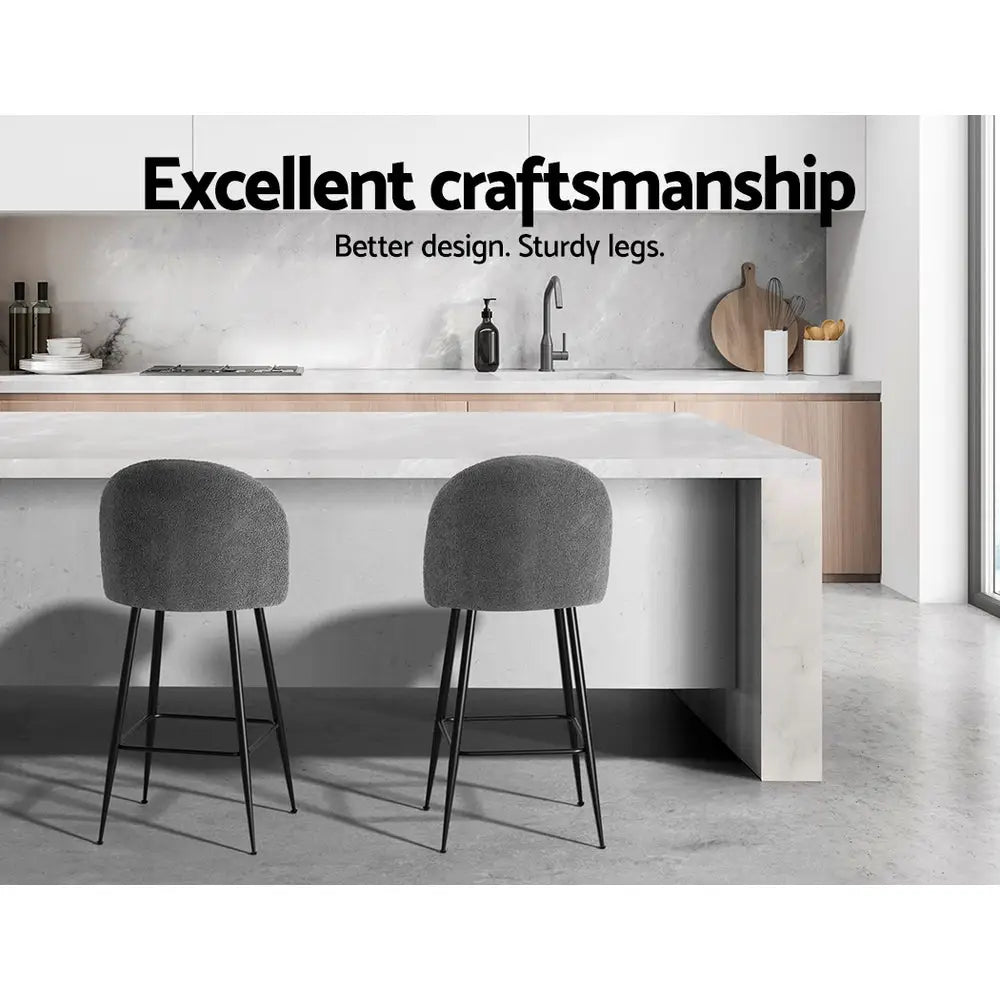 Artiss Bar Stools Kitchen Counter Barstools Sherpa Metal Chairs x2 - Furniture > Bar Stools & Chairs
