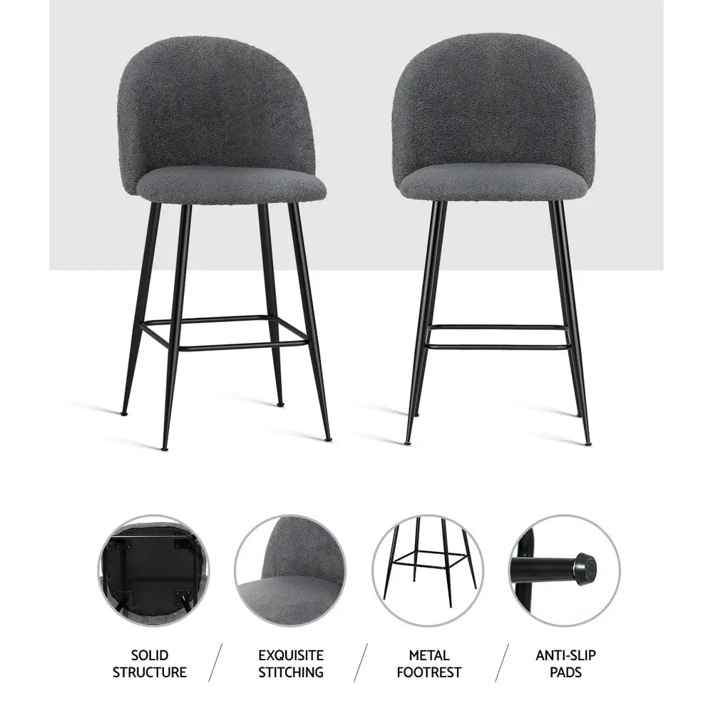 Artiss Bar Stools Kitchen Counter Barstools Sherpa Metal Chairs x2 - Furniture > Bar Stools & Chairs