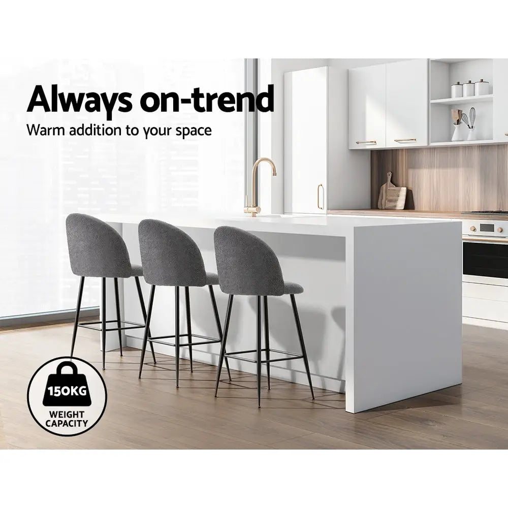 Artiss Bar Stools Kitchen Counter Barstools Sherpa Metal Chairs x2 - Furniture > Bar Stools & Chairs