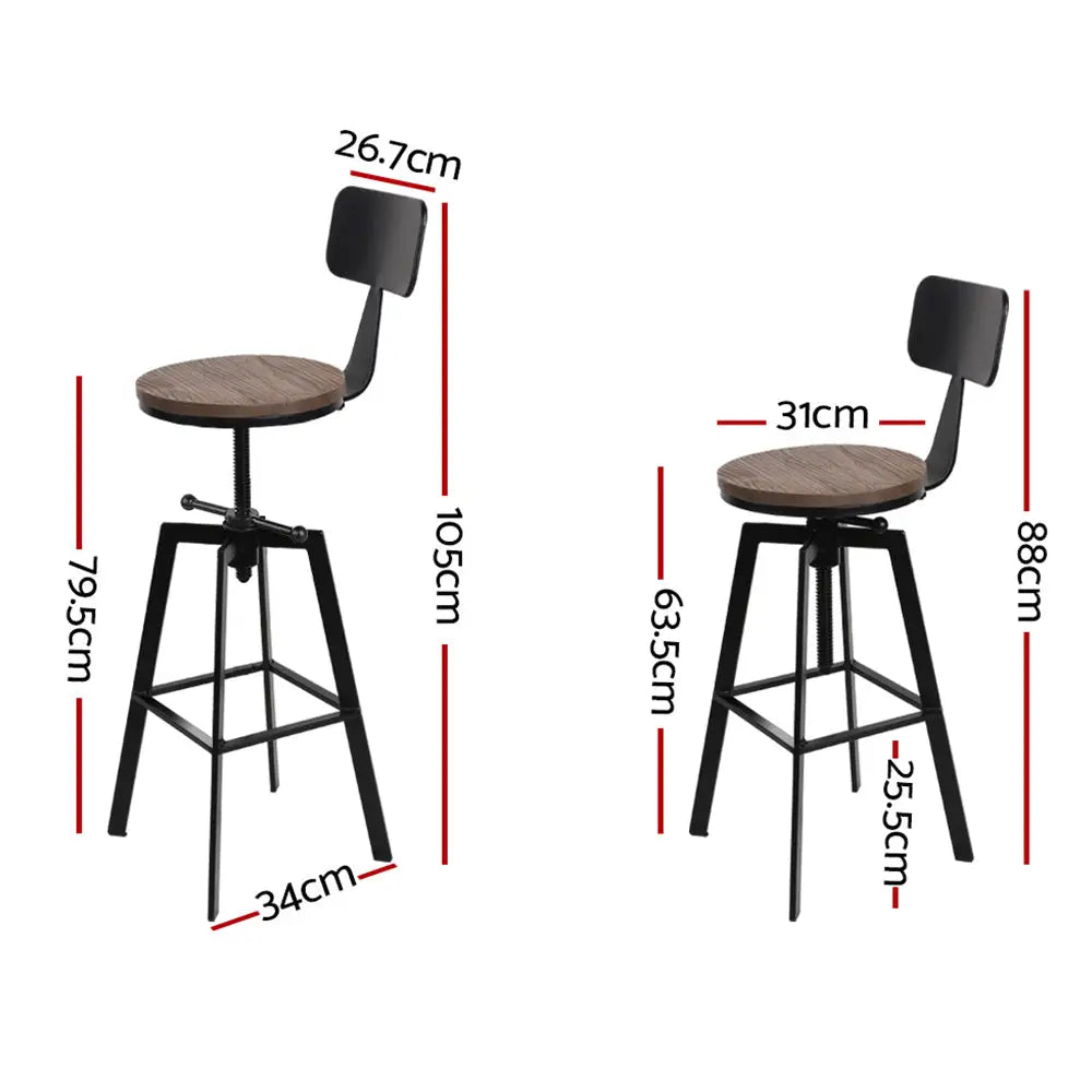 Artiss Bar Stools Kitchen Counter Chairs Vintage Metal Chairs x2 - Furniture > Bar Stools & Chairs