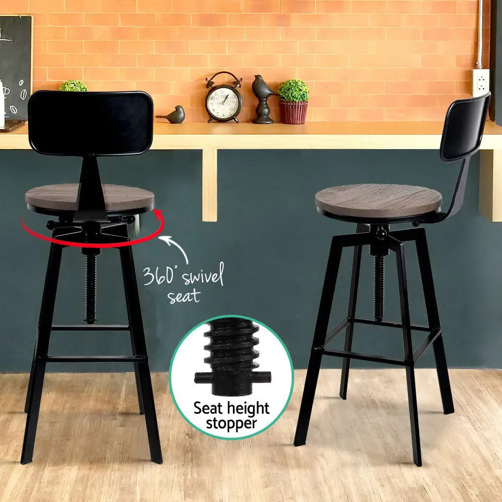 Artiss Bar Stools Kitchen Counter Chairs Vintage Metal Chairs x2 - Furniture > Bar Stools & Chairs