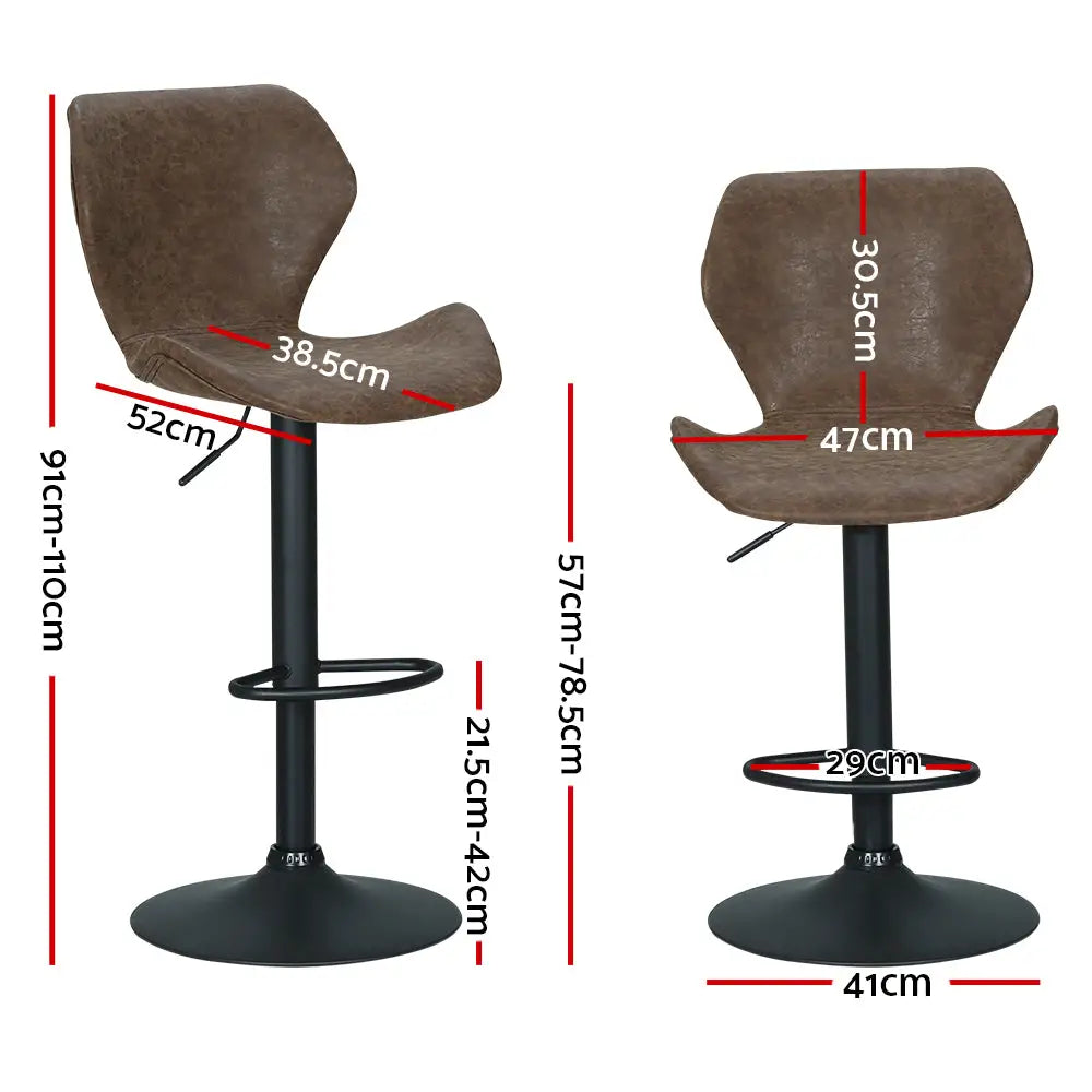 Artiss Bar Stools Kitchen Counter Stools Swivel Gas Lift Vintage Chairs Brown x2 - Furniture > Bar Stools & Chairs