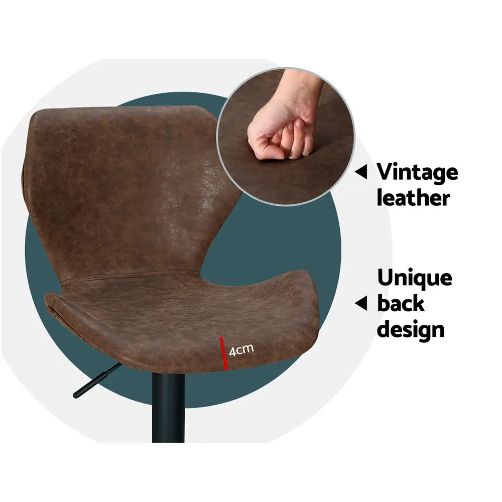 Artiss Bar Stools Kitchen Counter Stools Swivel Gas Lift Vintage Chairs Brown x2 - Furniture > Bar Stools & Chairs