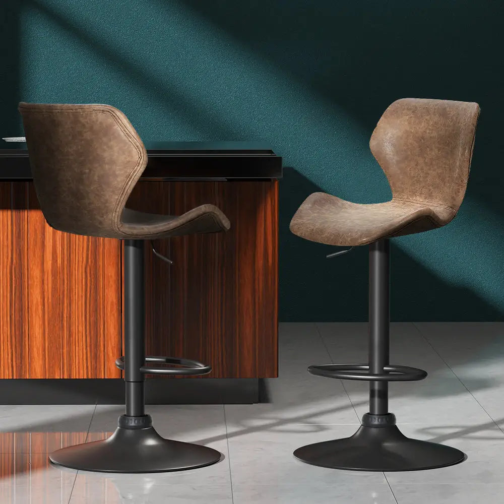 Artiss Bar Stools Kitchen Counter Stools Swivel Gas Lift Vintage Chairs Brown x2 - Furniture > Bar Stools & Chairs