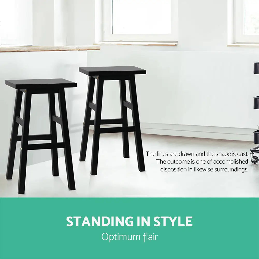 Artiss Bar Stools Kitchen Counter Stools Wooden Chairs Black x2 - Furniture > Bar Stools & Chairs