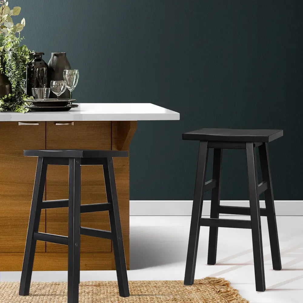 Artiss Bar Stools Kitchen Counter Stools Wooden Chairs Black x2 - Furniture > Bar Stools & Chairs