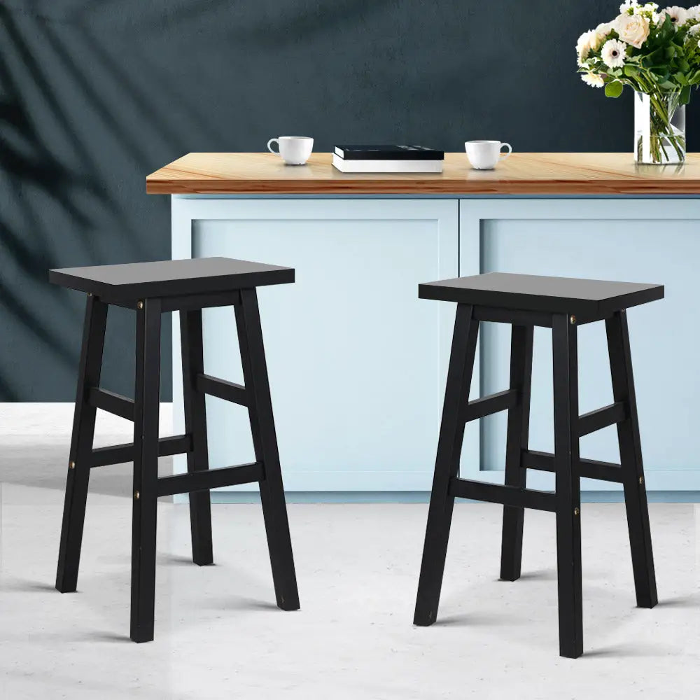 Artiss Bar Stools Kitchen Counter Stools Wooden Chairs Black x2 - Furniture > Bar Stools & Chairs
